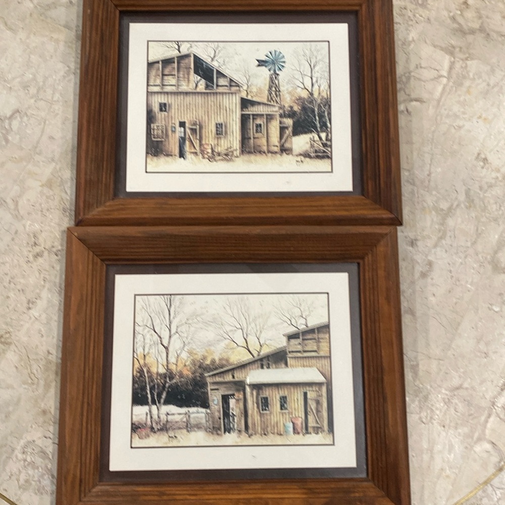 Signed ROBERT NIDY Pen & Ink Prints Lot of 2 Pictures 13 1/2"x11 1/2" Wood Frame